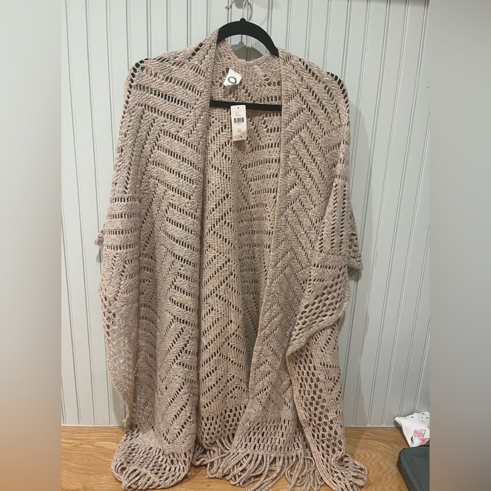 Akemi + Kim Anthropologie Tan Open-Knit Poncho - NWT